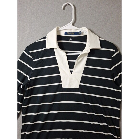 Polo Golf Ralph Lauren Tunic Top Womens Medium Performance B lack White Stripes - Picture 2 of 8